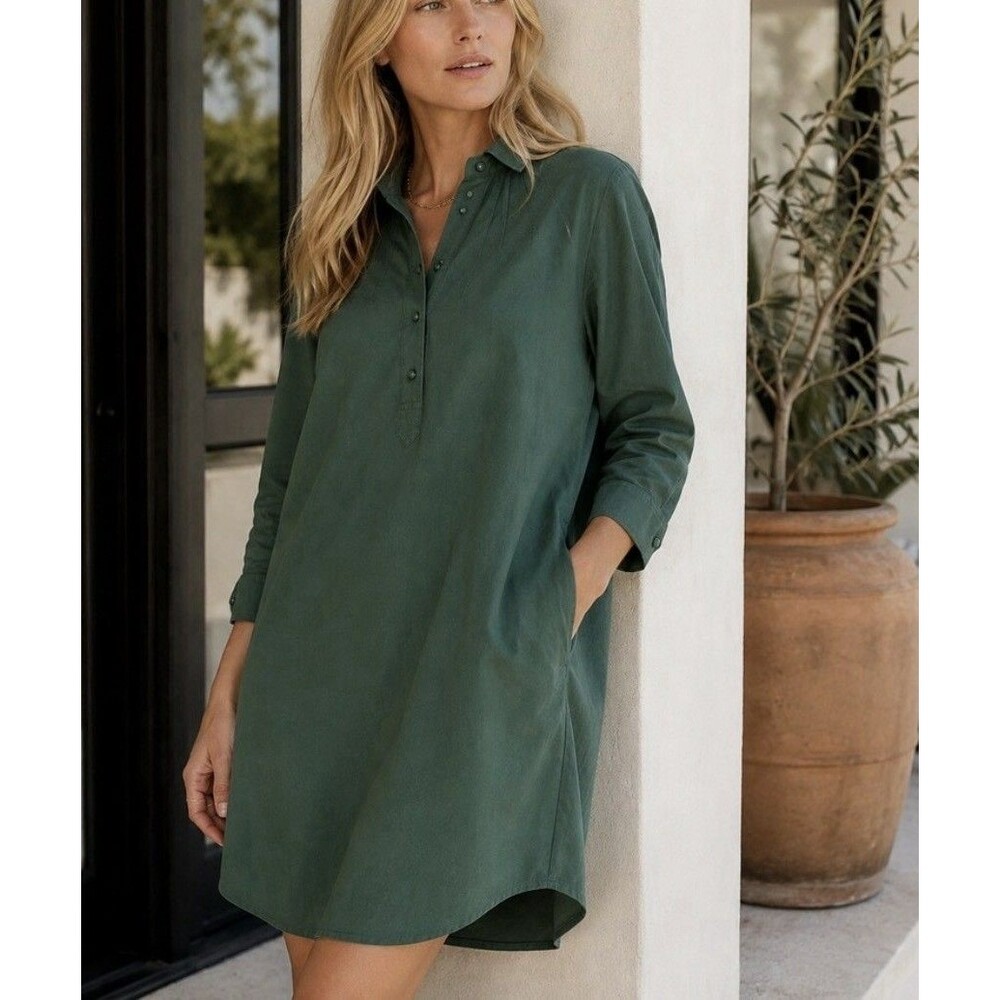 Pomander Place Dress Size Small Green Shirt Dress Mini Popover Cotton Polly